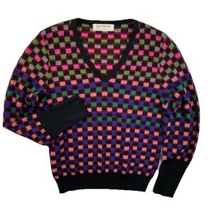 Aldomartins Anthropologie Sweater V-Neck Pullover Check Multicolor Women Sz M